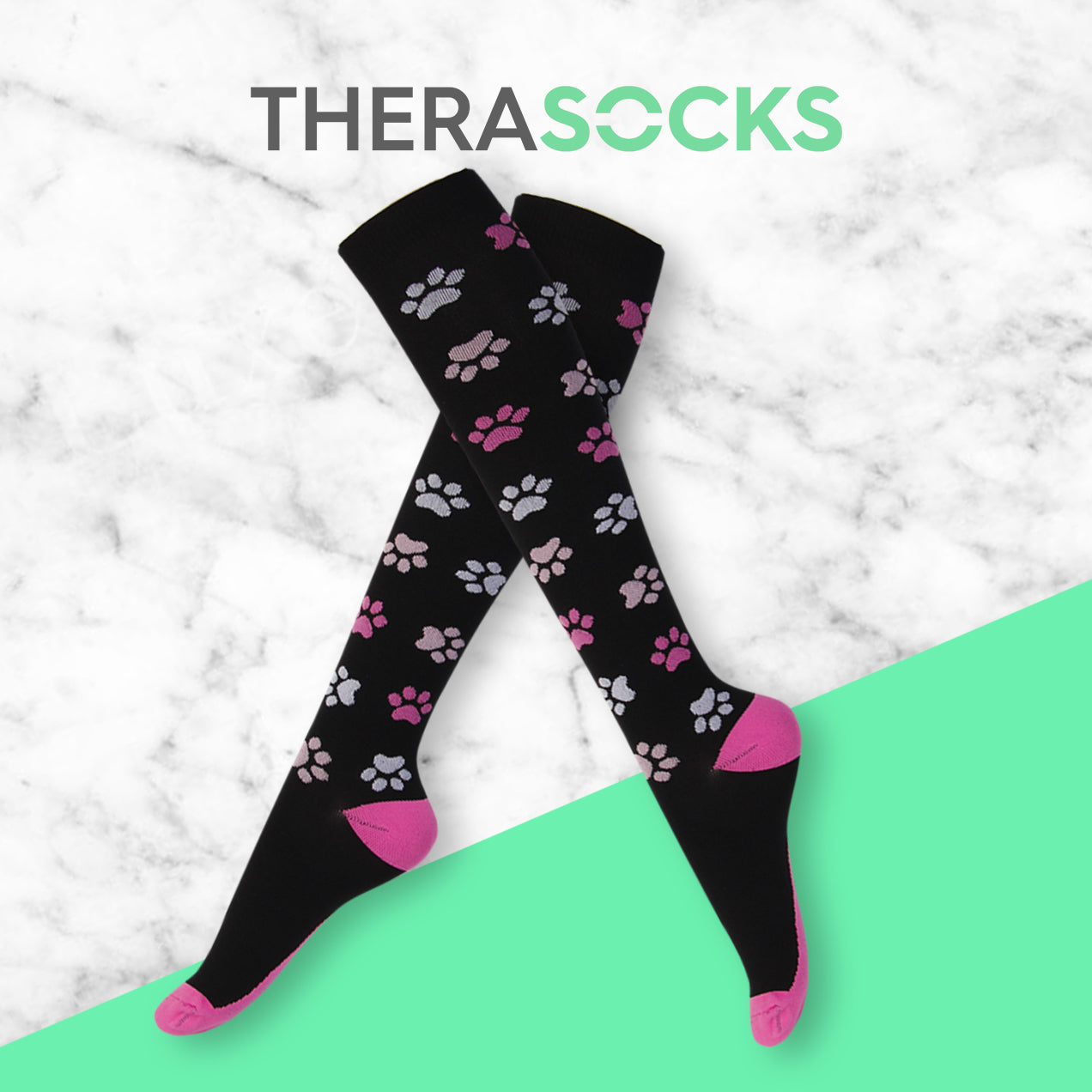 TheraSocks Knee High - Pawesome Pink - TheraWear