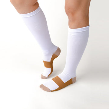 Copper Infused - White & Gold Compression Socks - TheraWear