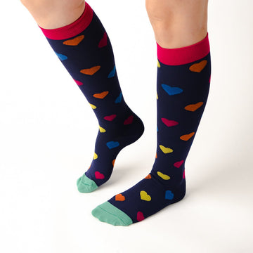Navy Hearts Compression Socks - TheraWear