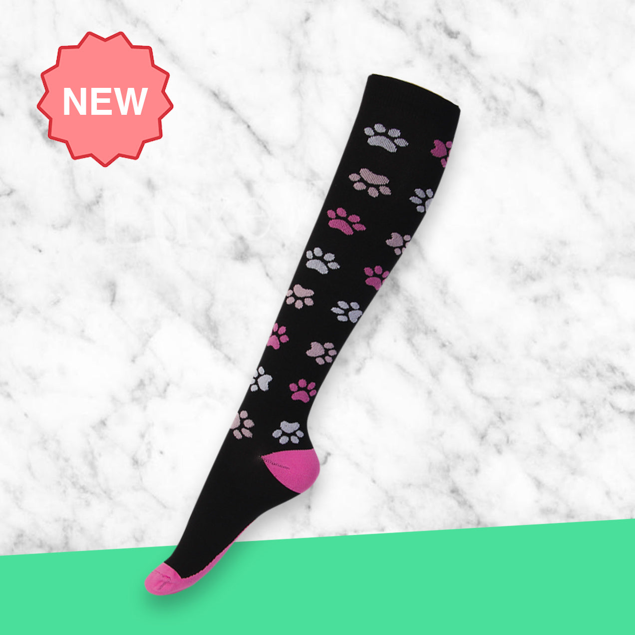 TheraSocks Knee High - Pawesome Pink - TheraWear